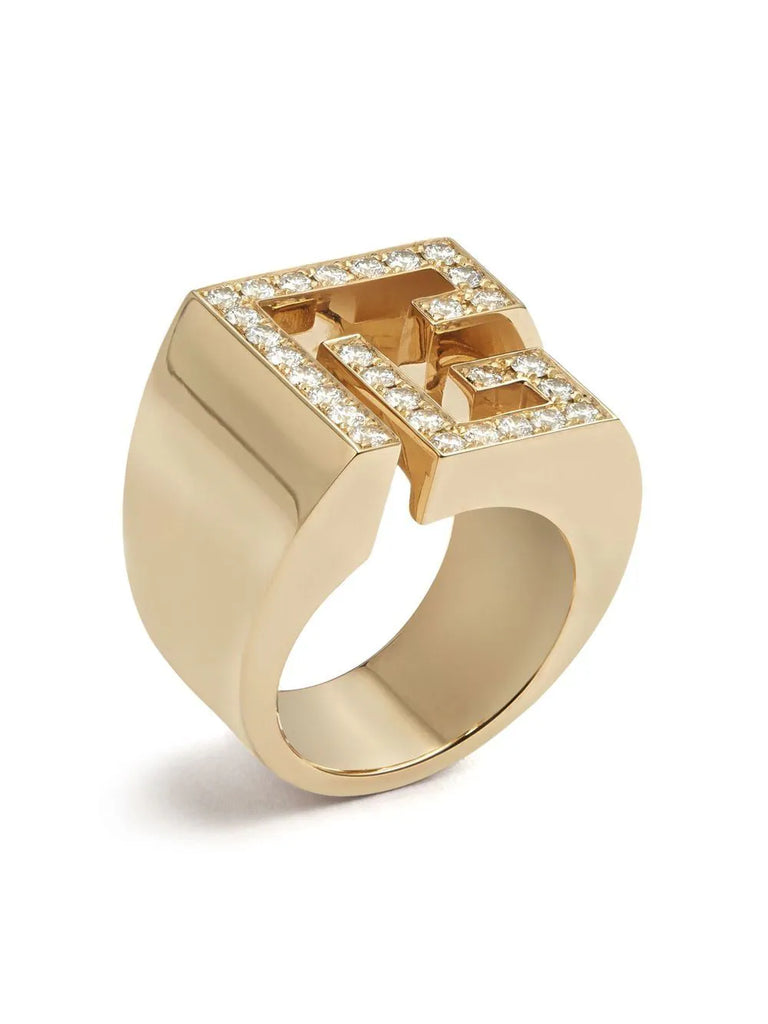 18kt yellow gold Labyrinth PB diamond pave signet ring