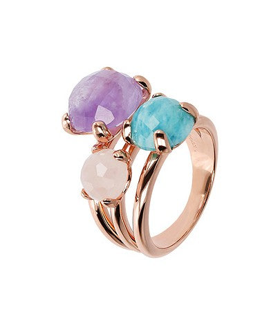 Bronzallure Amazonite 18Kt Rose Gold Plated Felicia Trilogy Ring