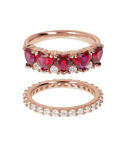 Bronzallure Dark Ruby 18Kt Rose Gold Plated Double Pave Ringaint Valentine Day