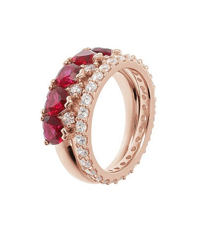 Bronzallure Dark Ruby 18Kt Rose Gold Plated Double Pave Ringaint Valentine Day